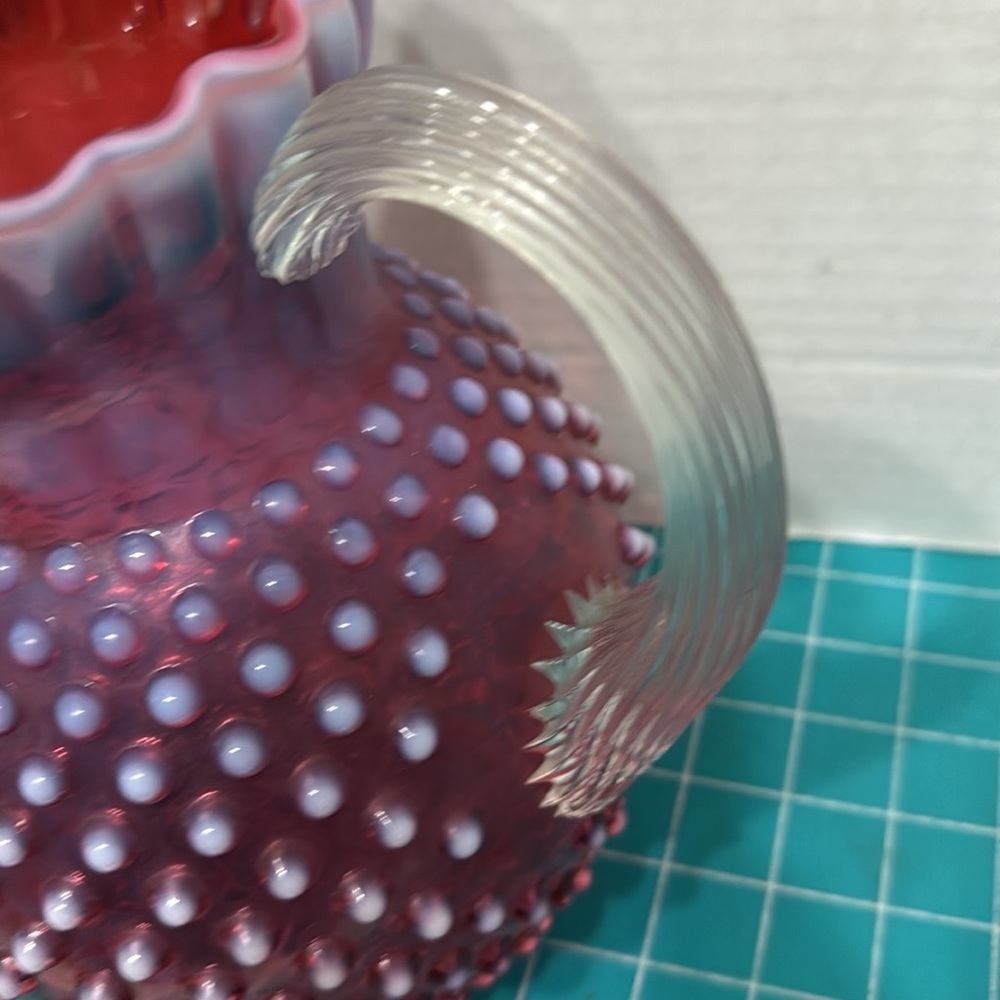 Fenton Pink / Cranberry Opalescent Hobnail Vintage Pitcher Art Glass Approx 8"H - Picture 5 of 10